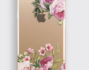 Transparent iPhone 7 Case Floral iPhone 6 Case - iPhone SE Case Clear iPhone 6S Plus Case Rose iPhone 7 Plus Case Gift Samsung Galaxy Cover