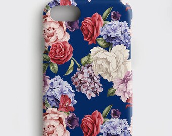 Rose iPhone 7 Case, Lilac iPhone 6S Plus Case - Flowers iPhone SE Cover, Floral Samsung Galaxy S8 Plus Case, Blue Flower Galaxy S7 Edge Case