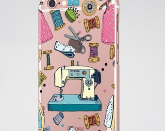 Sewing Machine iPhone 13 Pro Case - Mothers Day Sewing Theme Samsung S21 Phone Cover, Clear iPhone SE Gift for Mom