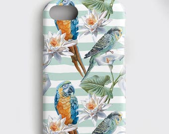 Budgerigar iPhone X Cover Parrot Samsung S8 Case, Parakeet Samsung Galaxy S8 Cover Budgie Gift iPhone 6 Case Floral iPhone 7 Case