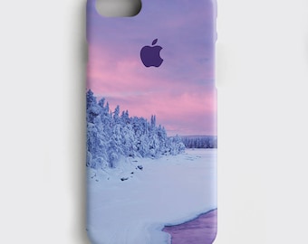 Purple iPhone X Case, Winter iPhone 8 Cover Gift for Daughter - Landscape Print Apple iPhone 7 Plus Case Girlfriend Gift iPhone Cover