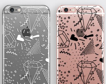 Diamond iPhone XS Case Memphis Design Print Patterned Samsung Galaxy S8 Cover - Doodle iPhone 8 Plus Case Transparent Phone Cover