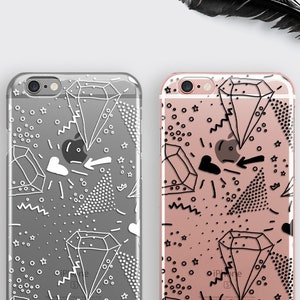 Diamond iPhone Case: Memphis Design Transparent Phone Cover
