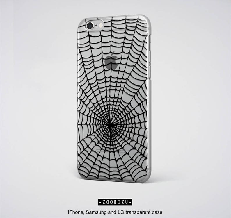 Peut inclure: Une coque de t&eacute;l&eacute;phone transparente avec un motif d'araign&eacute;e noire. La coque est compatible avec les t&eacute;l&eacute;phones iPhone, Samsung et LG.