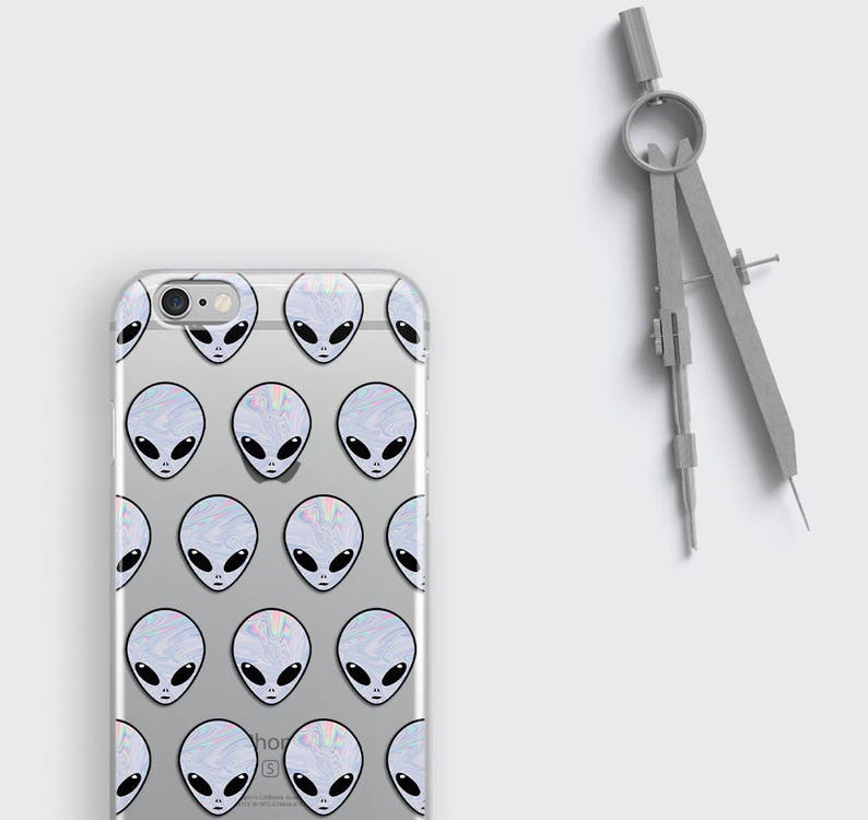 Clear Alien iPhone Case Space Lover Gift with Holographic UFO Design for iPhone 11, 12 Mini, 13 Mini, 14 Pro & XR image 1