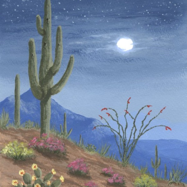 Arizona Southwest watercolor "Night Sentry" by Brenda Bowers