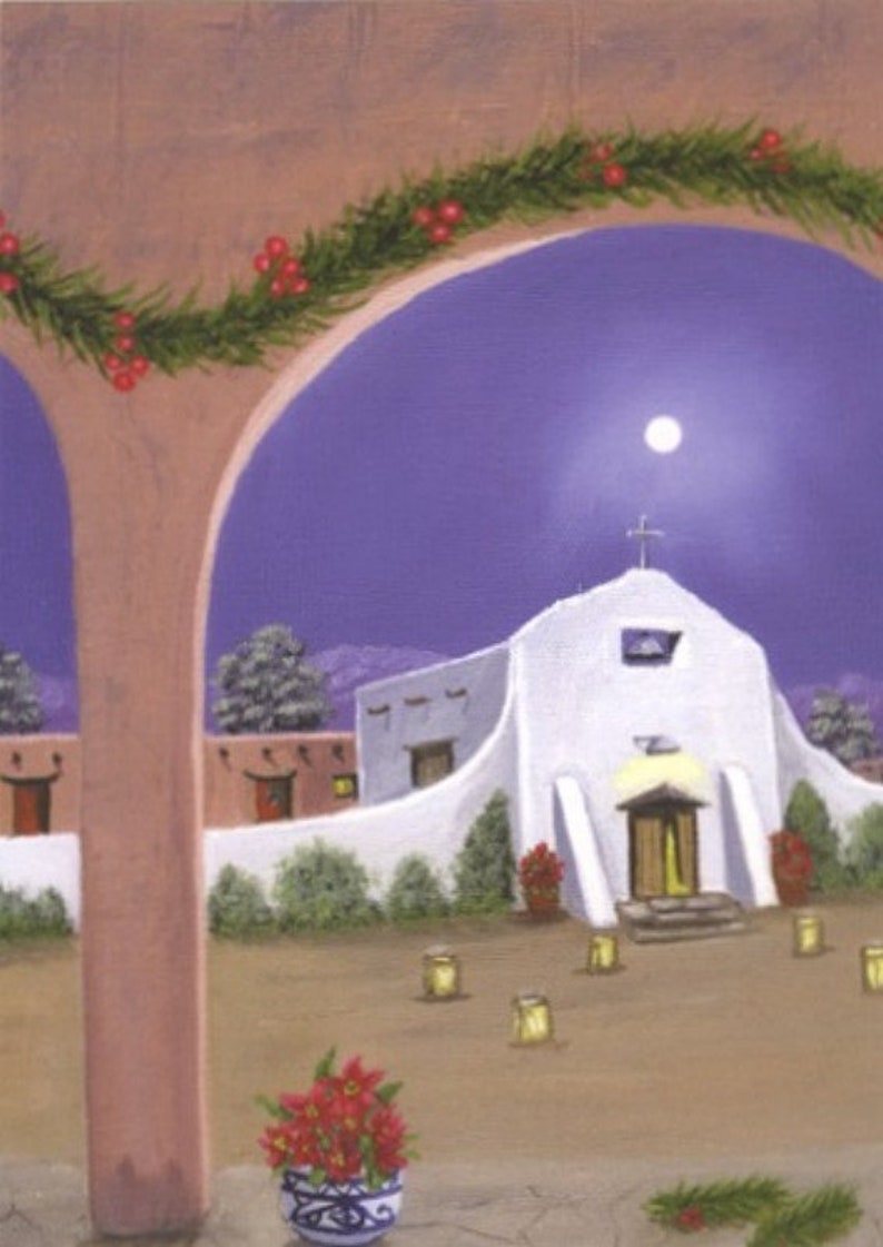 Pueblo Night church night moon oil painting image 1
