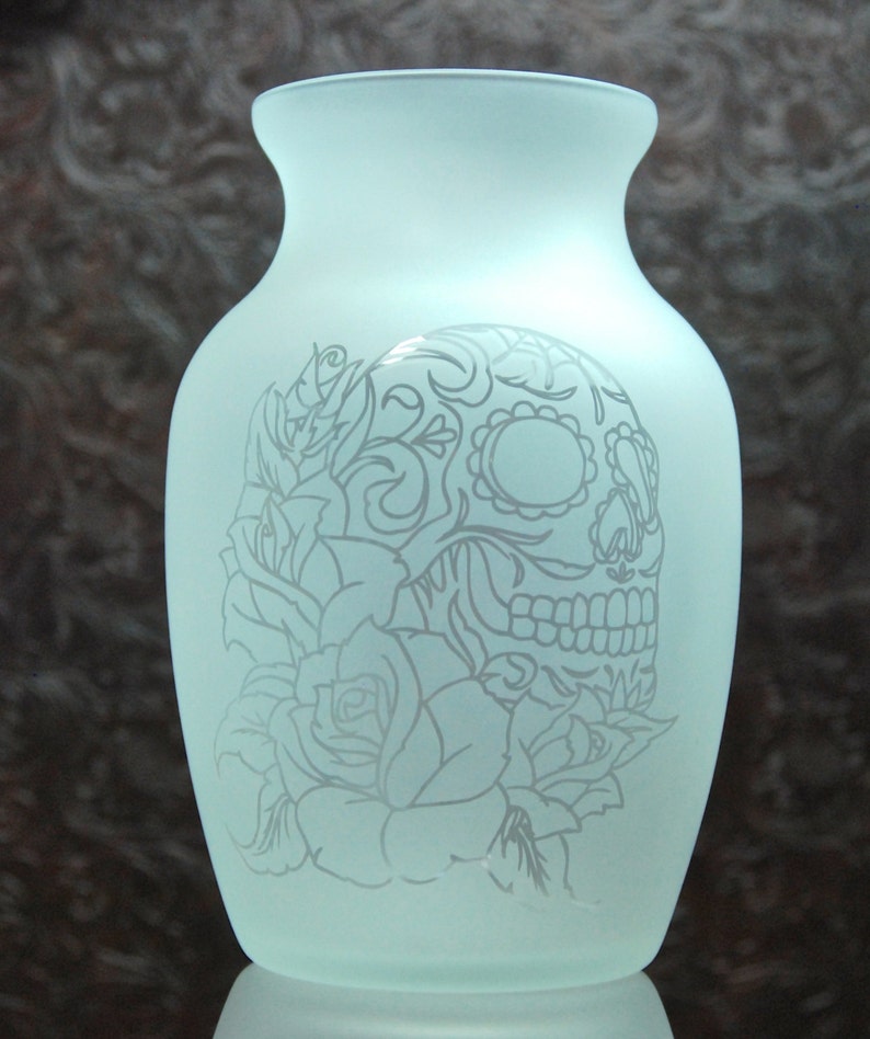 Sugar Skull Vase Glass Etched Vase Day of the Dead Etsy