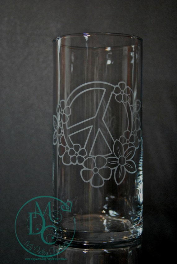 Items similar to Peace Sign Vase Glass Etched Vase Etched Glass