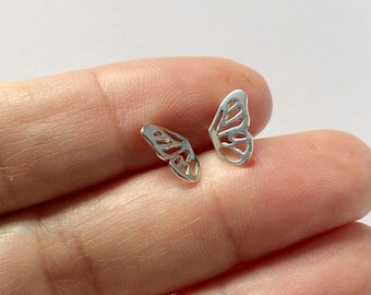 Silver Butterfly Wings Earrings, Half Butterfly Studs, Dainty Butterfly Earrings, Tiny Butterfly Wings, Butterfly Studs, Button Earrings