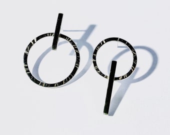 ASYMMETRIC and MINIMALIST Design Earrings in Sterling Silver, Handmade. Modern Earrings.