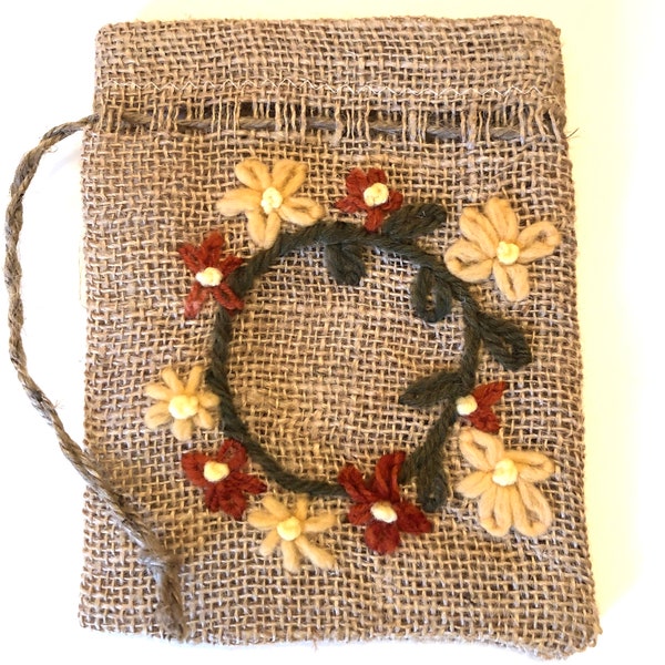 Hand Embroidered Burlap Gift Sack