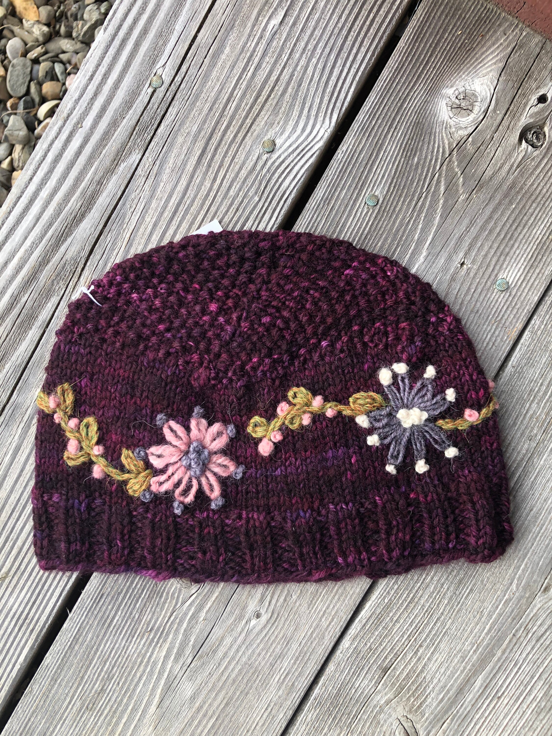 Hand Knitted Beanie With Hand Embroidery -woman