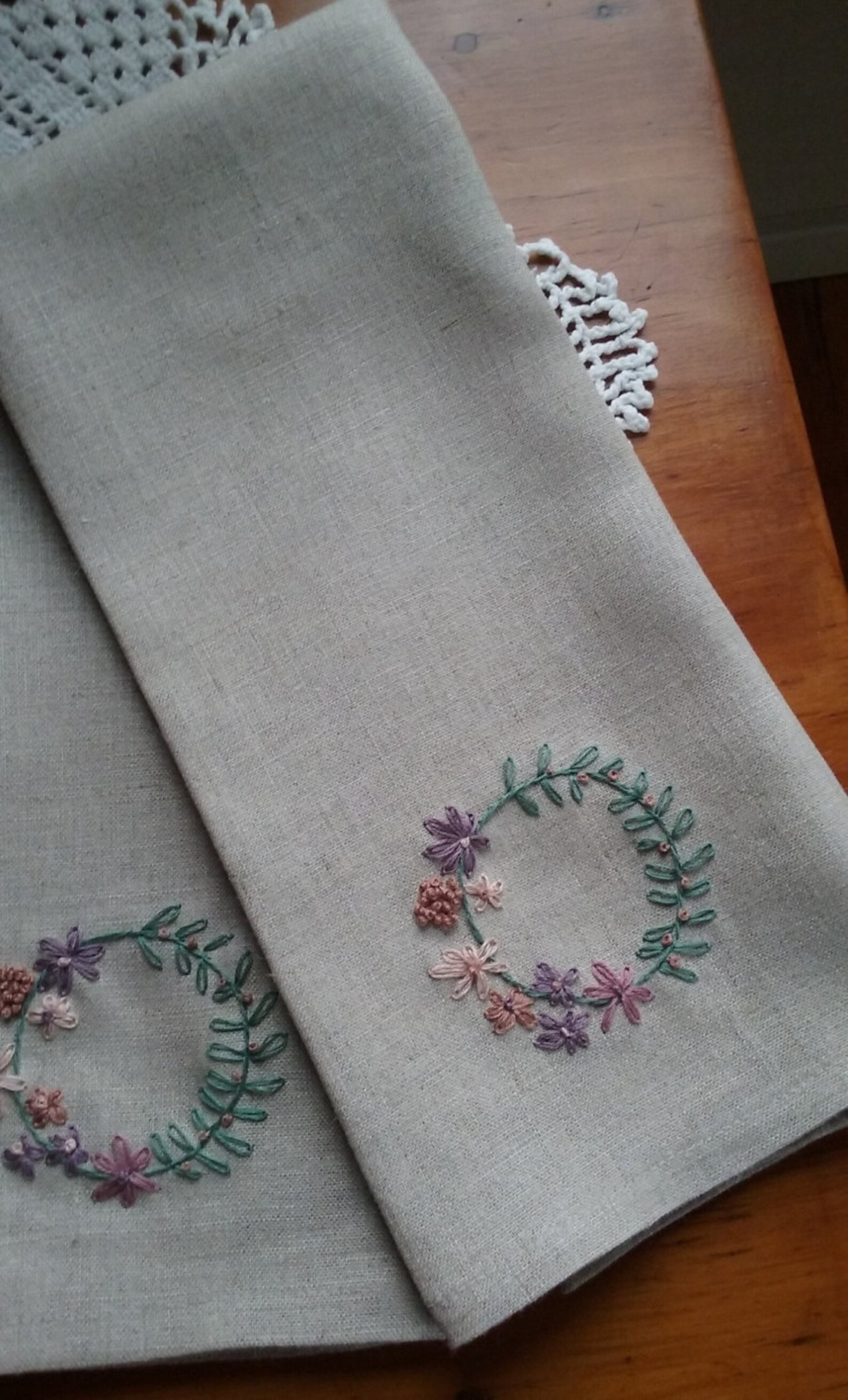 Embroidered Linen Guest Towel with Hand Embroidered Flower Etsy