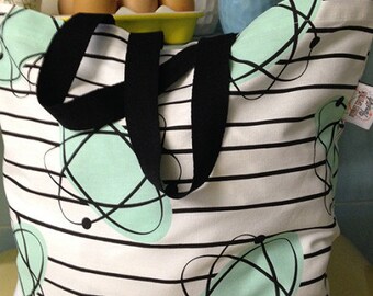 Retro shopping tote bag aqua turquoise 1950s vintage-style atomic midcentury Orbit