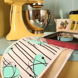 Retro oven handschoenen mitt aqua turquoise jaren 1950 midcentury vintage-stijl atomaire Orbit