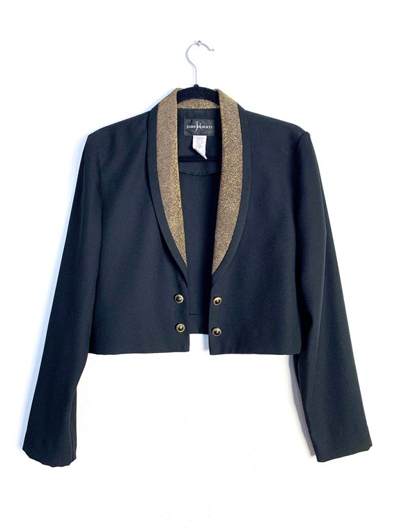 90s Cropped Blazer // Vintage Tuxedo Jacket, Black