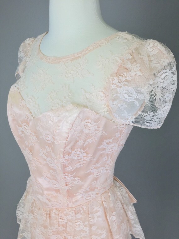 Zum Zum Peach 1980s Lace Prom Dress // Women's 80s