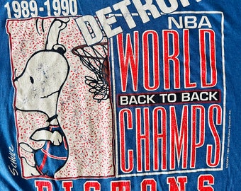 Vintage 1990 Detroit Pistons NBA World Champs Snoopy Tee