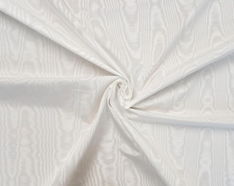 Maison BENAUD Moiré Tracée – 100% Polyester, White, 200gsm, Woven in France, 140cm, Bridal, Couture & Interior Fabric by the Meter