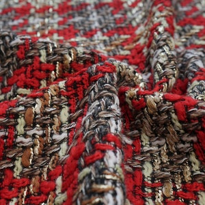 Pied de poule rosso/oro/naturale/grigio - Tweed francese prodotto in Francia - Lana Cotone Metallo - per 1/2 metro