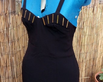 Super sexy vintage 1980/90s bodycon, piccolo abito nero, dal marchio di design Rivero
