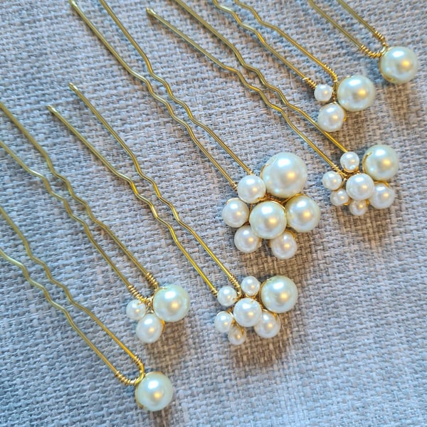 Wedding hair pins, Bridal pins, high quality glass pearl hair pins Set of 7 Wedding hair pins Pearls hair piece. Hair Accessories.