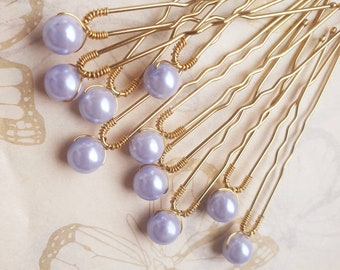 Pearl Hair Pins, Lilac purple Pearl Wedding Hair Pins for Bride or Bridesmaid, Bridal Hair Accessory or Evening Wear prom hair, flower girl.