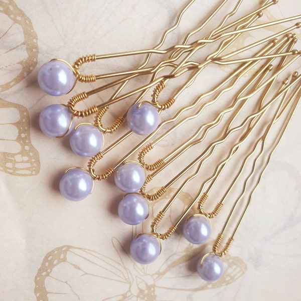 Pearl Hair Pins, Lilac purple Pearl Wedding Hair Pins for Bride or Bridesmaid, Bridal Hair Accessory or Evening Wear prom hair, flower girl.