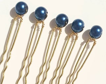 Pearl Hair Pins, blue Pearl Wedding Hair Pins for Bride or Bridesmaid, Bridal Hair Accessory or Evening Wear prom hair, flower girl.