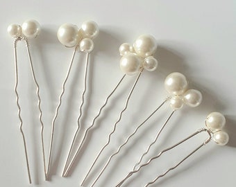 Bridal high quality glass pearl hair pins Set of 5 Wedding hair pins Pearls hair piece Silver or gold hairpin.