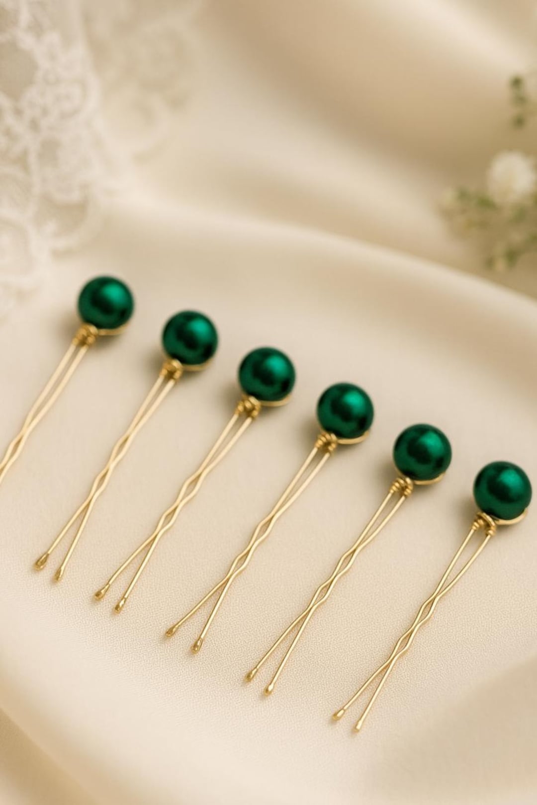 Emerald Shellback Pin Emerald Green Pearl Bridal Hair Bobby Pins, Wedding Hair Pin, Pearl ...