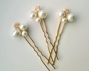 Wedding hair pins,Set of Pearl Wedding hair pin Pearl Bridal hair pin Pearl hair pin Pearl Wedding hair. Cluster of pearl hair pins.