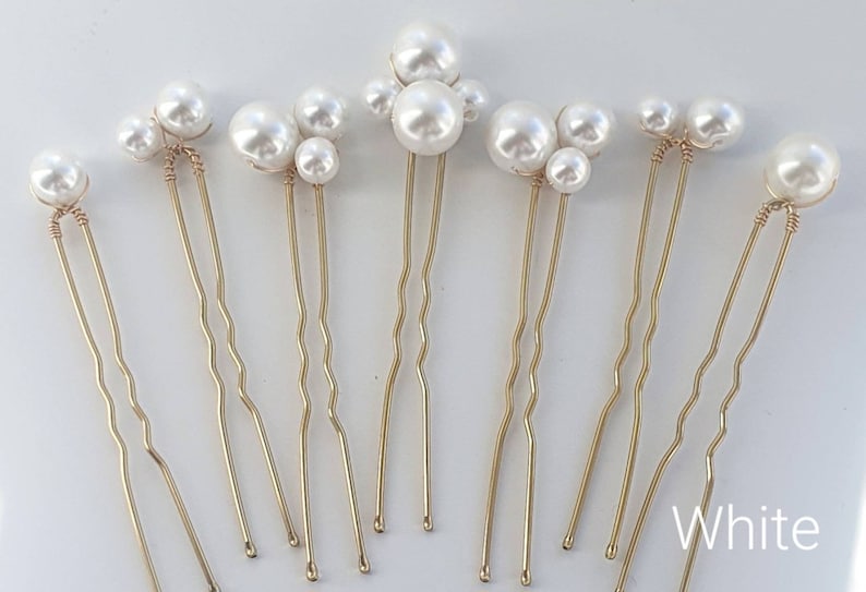 Bridal high quality glass pearl hair pins Set of 7 Wedding hair pins Pearls hair piece Silver or gold hairpin. image 2