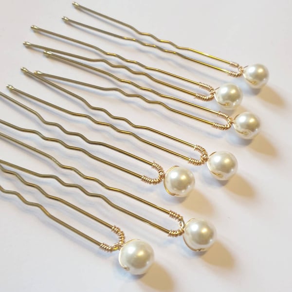 Bridal wedding hair pins ivory or white, 8mm Pearl hair pins  hair accessories, pearl hair pins. Wedding day hair.