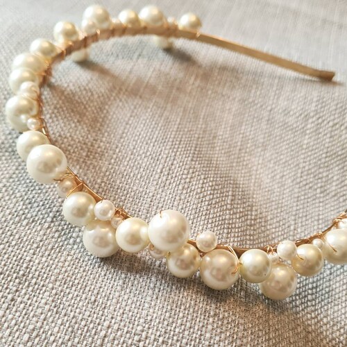 Beautiful Simple Glass Pearl Headband With a Mixture of Pearls - Etsy