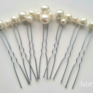 Bridal high quality glass pearl hair pins Set of 7 Wedding hair pins Pearls hair piece Silver or gold hairpin. image 5
