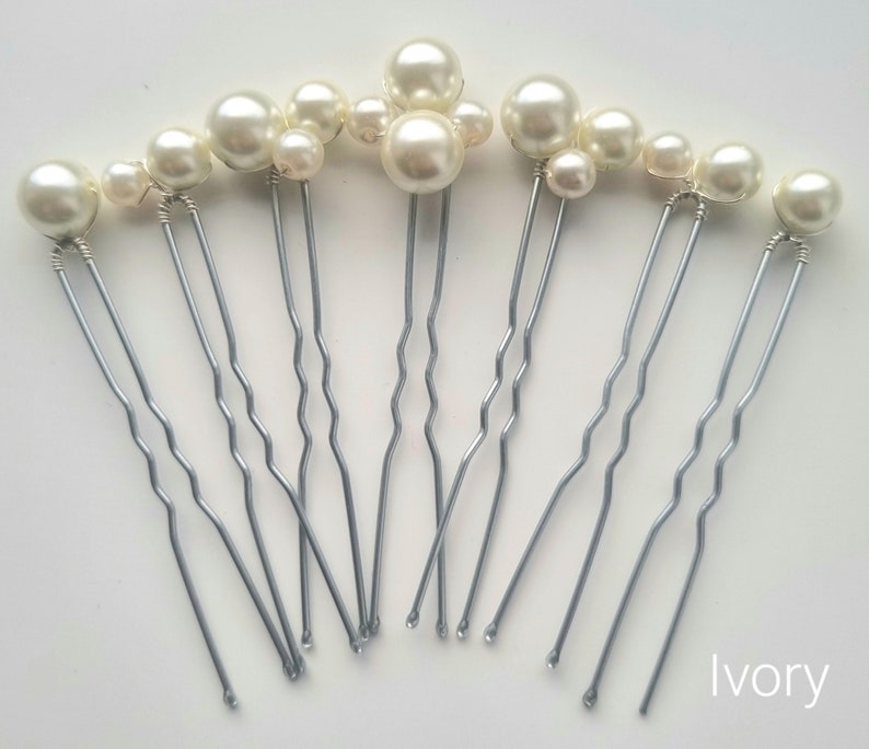 Bridal high quality glass pearl hair pins Set of 7 Wedding hair pins Pearls hair piece Silver or gold hairpin. image 5