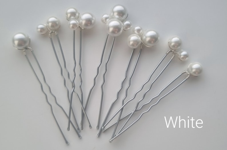 Bridal high quality glass pearl hair pins Set of 7 Wedding hair pins Pearls hair piece Silver or gold hairpin. image 4