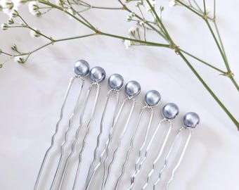 Pearl Hair Pins, blue Pearl Wedding Hair Pins for Bride or Bridesmaid, Bridal Hair Accessory or Evening Wear prom hair, flower girl.