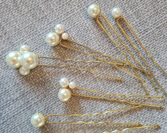 Bridal high quality glass pearl hair pins Set of 7 Wedding hair pins Pearls hair piece Silver or gold hairpin.