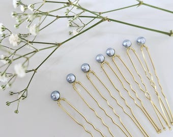 Pearl Hair Pins, blue Pearl Wedding Hair Pins for Bride or Bridesmaid, Bridal Hair Accessory or Evening Wear prom hair, flower girl.