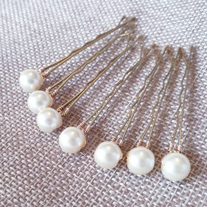 Set of small Pearl Wedding hair pin Pearl Bridal hair pin Pearl hair pin Pearl Wedding hair. 8mm, Glass pearls on bobby pins. image 1