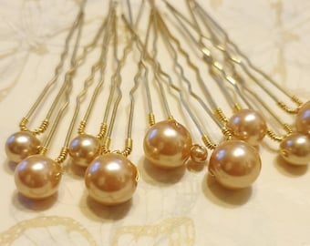 Set of Pearl Gold Wedding hair pin Pearl Bridal hair pin Pearl hair pin Pearl Wedding hair. Special occasion, prom, winter wedding.