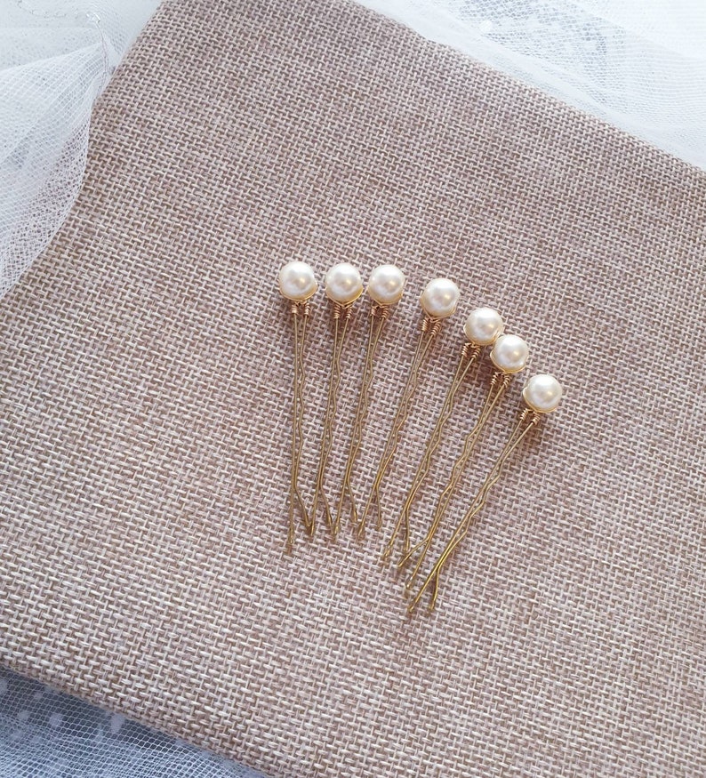 Set of small Pearl Wedding hair pin Pearl Bridal hair pin Pearl hair pin Pearl Wedding hair. 8mm, Glass pearls on bobby pins. image 4