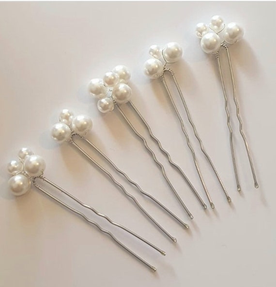 Bridal High Quality Glass Pearl Hair Pins Set of 5 Wedding  display picture 1