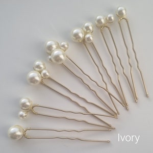 Bridal high quality glass pearl hair pins Set of 7 Wedding hair pins Pearls hair piece Silver or gold hairpin. image 3