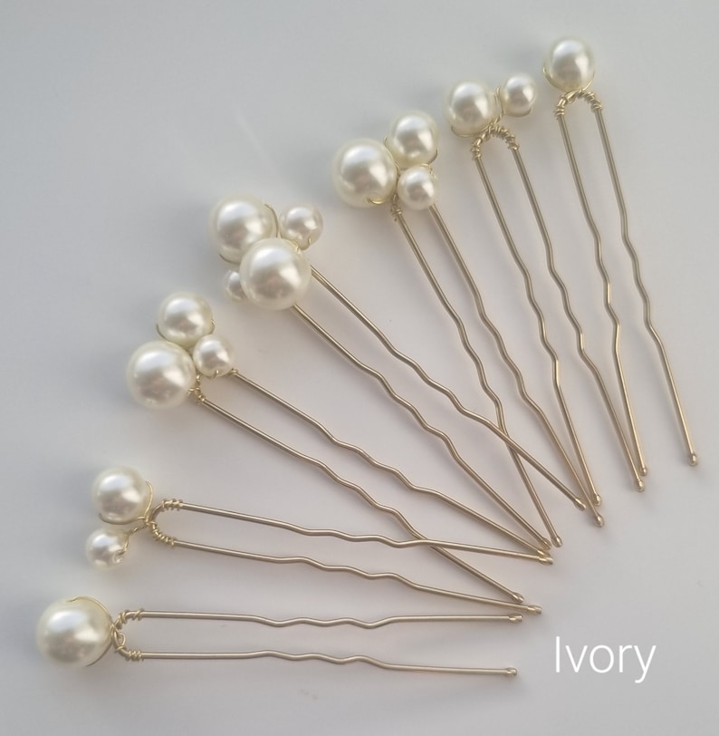 Bridal high quality glass pearl hair pins Set of 7 Wedding hair pins Pearls hair piece Silver or gold hairpin. image 3