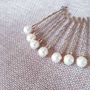 Set of small Pearl Wedding hair pin Pearl Bridal hair pin Pearl hair pin Pearl Wedding hair. 8mm, Glass pearls on bobby pins. image 2