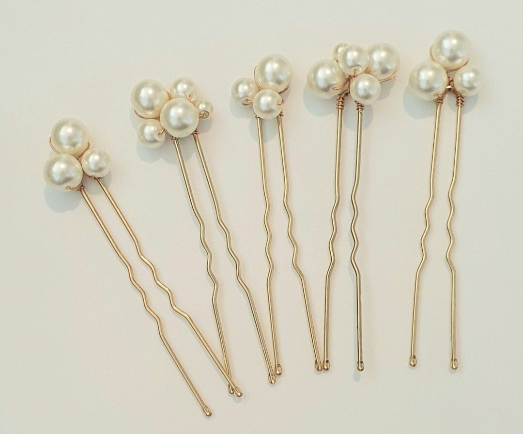 Bridal High Quality Glass Pearl Hair Pins Set of 5 Wedding 